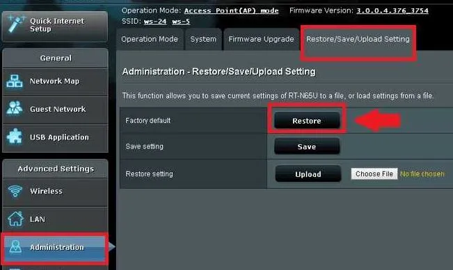 access asus router login page